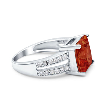 Princess Cut Art Deco Engagement Ring Simulated Garnet CZ 925 Sterling Silver